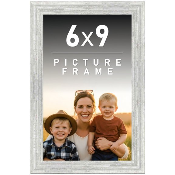 6x9 Frame White Barnwood Picture Frame - Complete Modern Photo Frame Includes UV Acrylic
