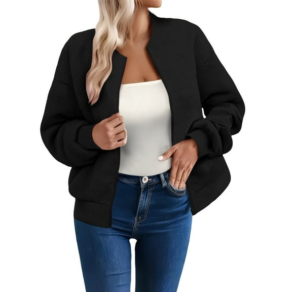 Duoif Womens Jacket, Women's Solid Color Zipper Jacket Baseball Collar Casual Jacket Casual Jackets for Women Black XXXL
