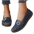 thumbnail image 4 of Xfvqtps Womens Breathable Loafers with Hollow Design Soft Thick Sole Slip on Shoes for Women Comfortable Casual Flat Shoes with Metal Buckle Dark Blue, 4 of 5