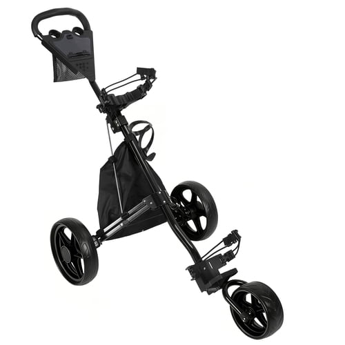 ziertyon 3 Wheel Folding Walking Golf Bag Push Cart Holder with Cup Holder,Black