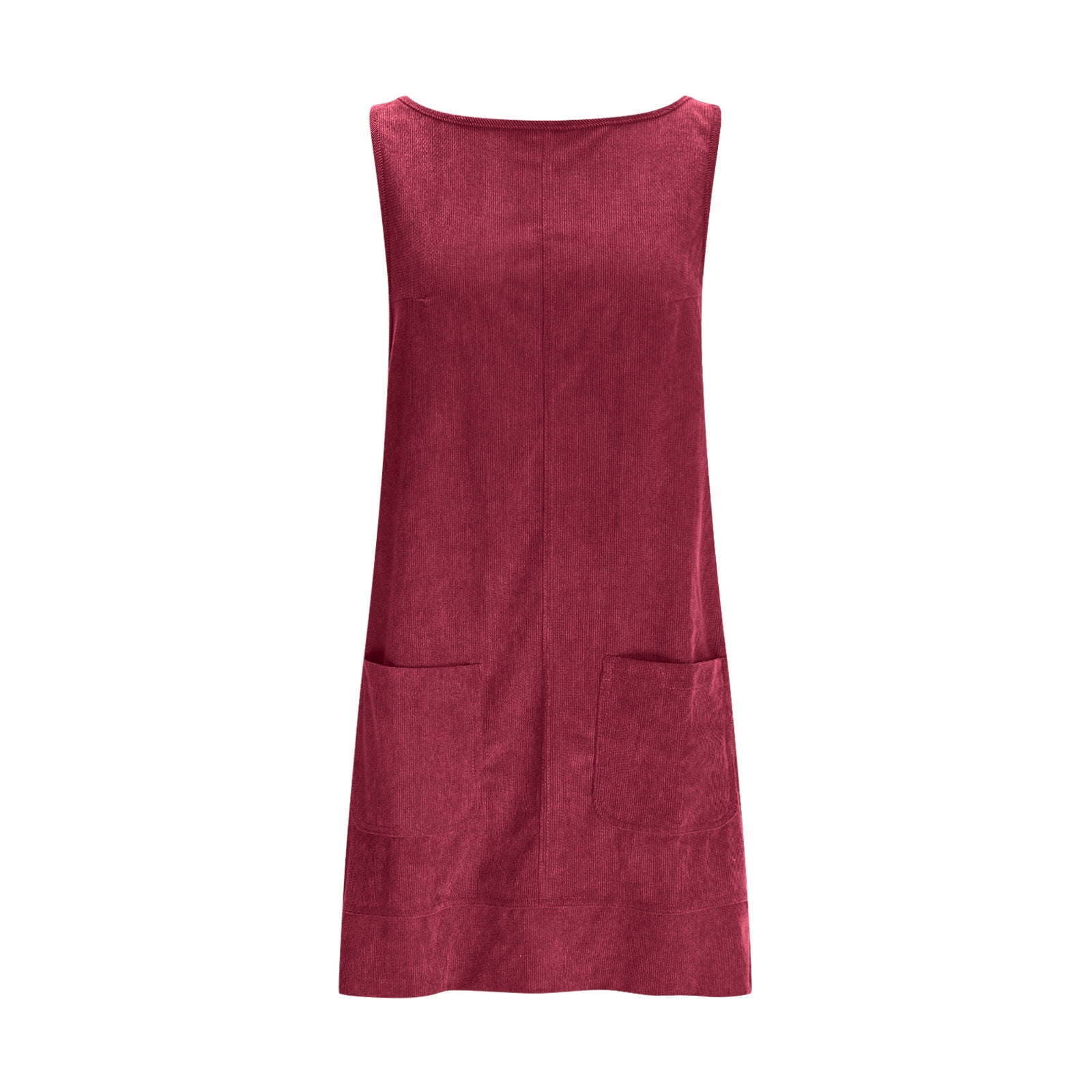 Tumotour Corduroy Overall Dress for Women Summer Dress Round Neck A-Line Cocktail Dress Jumper Mini Dress Pinafore Dress With Pockets