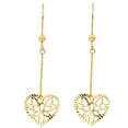 thumbnail image 1 of 14k Yellow Gold Long Ornate Promise Heart Web Design Lotus Flower Love Earrings Jewelry Female, 1 of 3