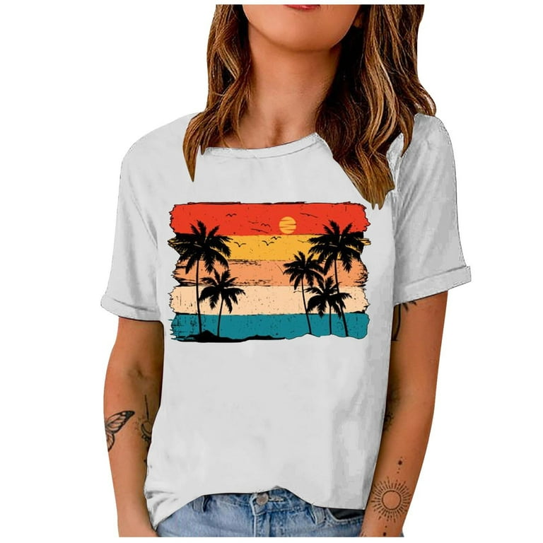 Ladies Blue Hawaiian Shirt Waikiki Sunset