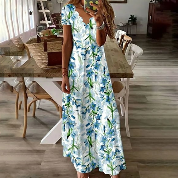Fshaion Sunmmer Dress for Women 2024 Plus Size Casual Loose Printed Dress Beach Sundress V-neck Short Sleeves Dresses Clearance Under 10!