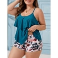 thumbnail image 3 of JYLFC Two Piece Plus Size Tankini Swimsuit for Women Ruffled Bathing Suit with Shorts Modest and Flattering Swimwear, Teal XL, 3 of 6