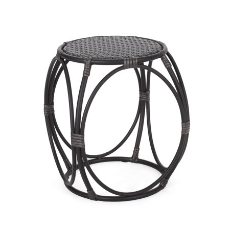 Coston Outdoor Wicker Side Table  Dark Gray