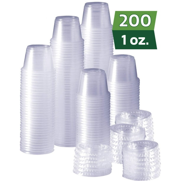 [200 Sets 1 oz.] Plastic Disposable Portion Cups with Lids, Souffle