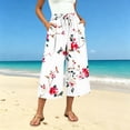 thumbnail image 5 of Atogsazn Womens Summer Floral Print Capris Casual Wide Leg Elastic Waist Cropped Pants Drawstring with Pocket Beach White XXL Fashion, 5 of 7