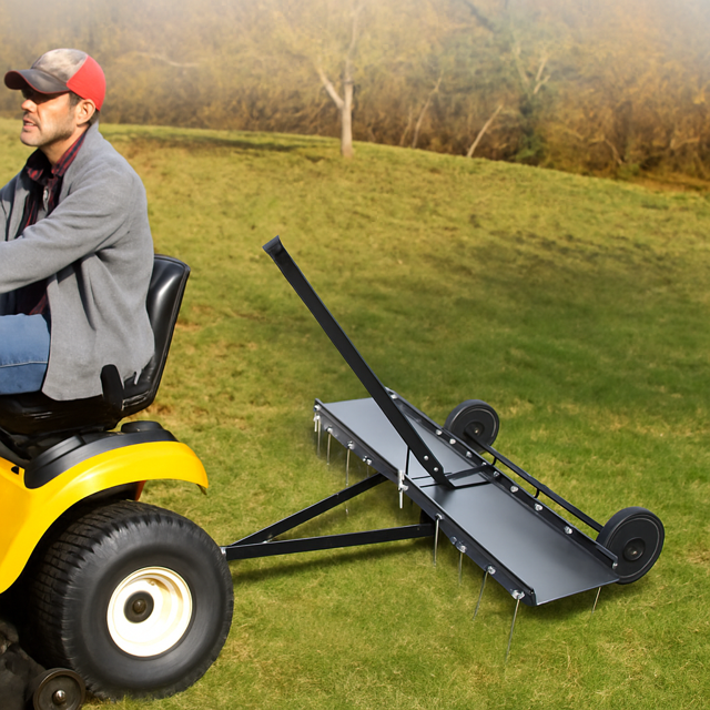 40-Inch Tow-Behind Dethatcher, 20 Spring Steel Tines Lawn Dethatcher for ATV & Lawn Tractor, Professional Grass Dethatcher with Lift Handle, for Thatch Removal in Lawns, Farms & Large Gardens