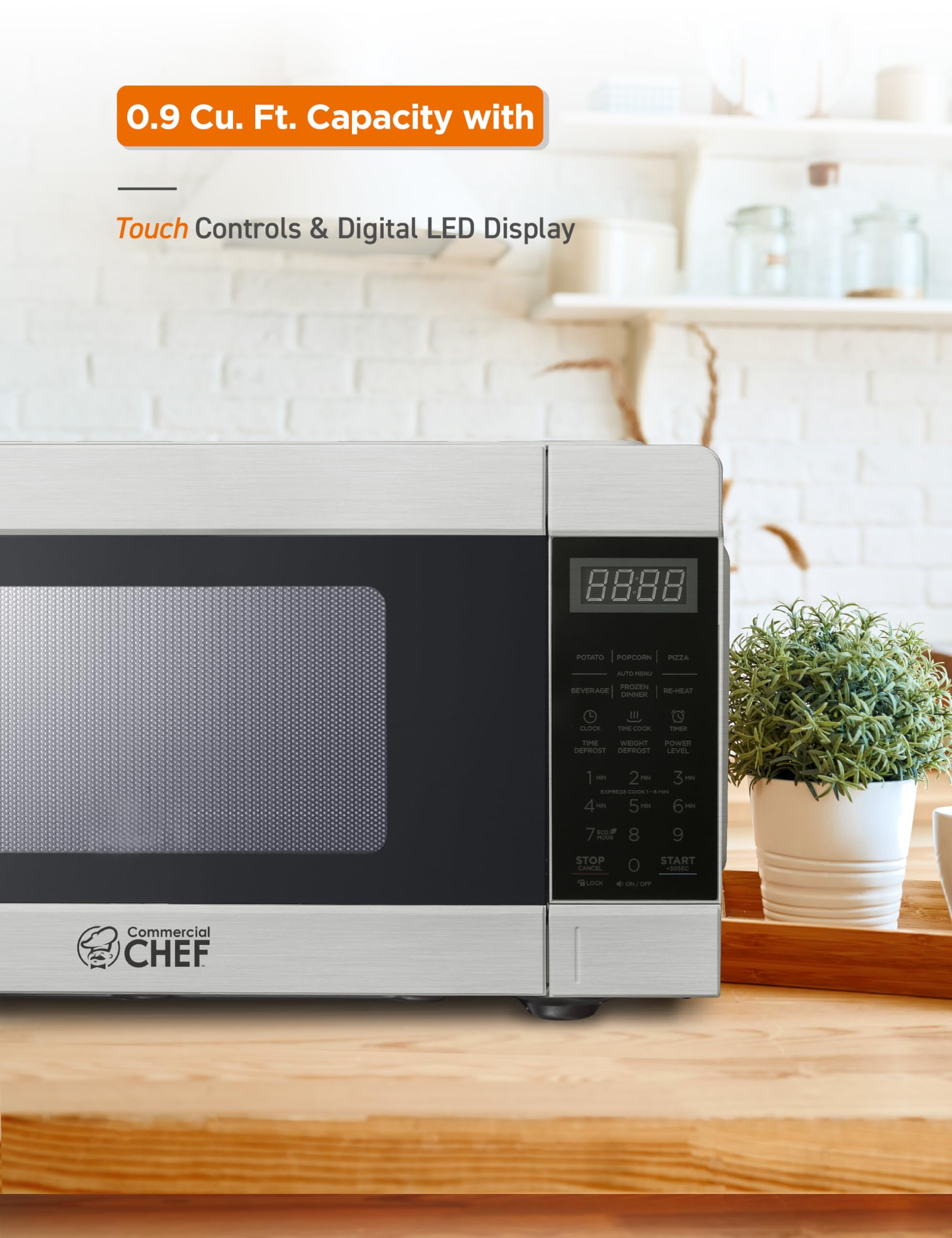 Commercial Chef CHM009 Countertop Microwave 900W, 0.9 cu. ft., Stainless Steel and Black, Small