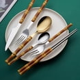 thumbnail image 3 of Farfi Food Cutlery Mirror Process Imitation Bamboo Tableware Stainless Steel Hotel Western Cuisine Cutlery Spoon for Dining Room (Golden Type E), 3 of 13