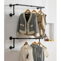 Clothes Rack, Industrial Wall Pipe Clothing Rack for Hanging Clothes, Wall Mounted Heavy Duty Space Saving Garment Rack, Multi-Purpose Clothing Hanging Rods for Closet Storage, Black, 2Pcs