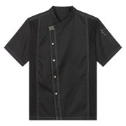Raenseen Unisex Chef Coat Pressional Hotel Kitchen Chef Jacket Men Women Restaurant Canteen Working Black Short Sleeve L