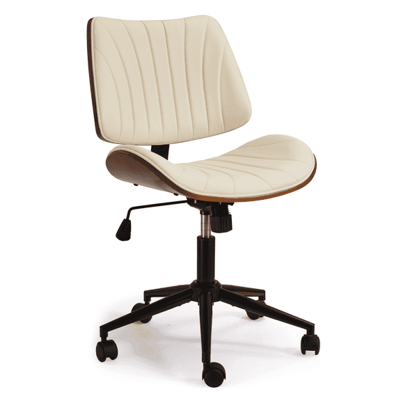 EROMMY Armless Office Desk Chair,Wooden Back Small Office Desk Chair No Arms Adjustable Height Modern Armless Chairs with Swivel Wheels for Small Spaces, Beige