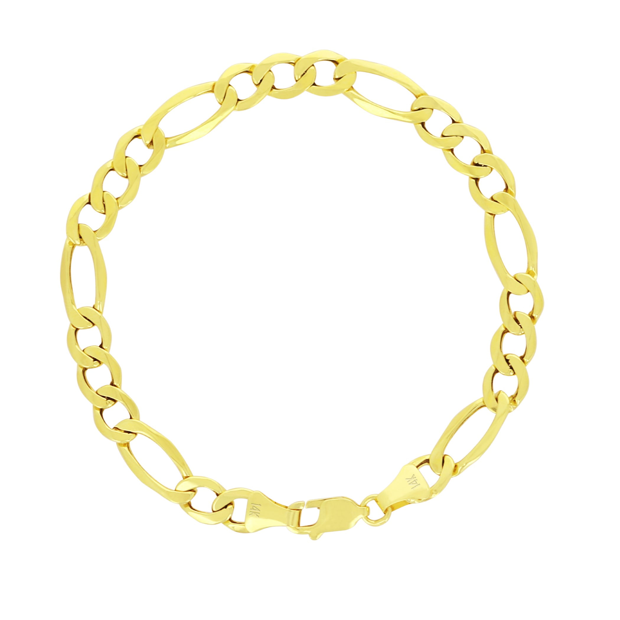 Nuragold 14k Real Yellow Gold Figaro Link 6.5mm Chain Bracelet (7"-9") Italian Jewelry for Men & Women
