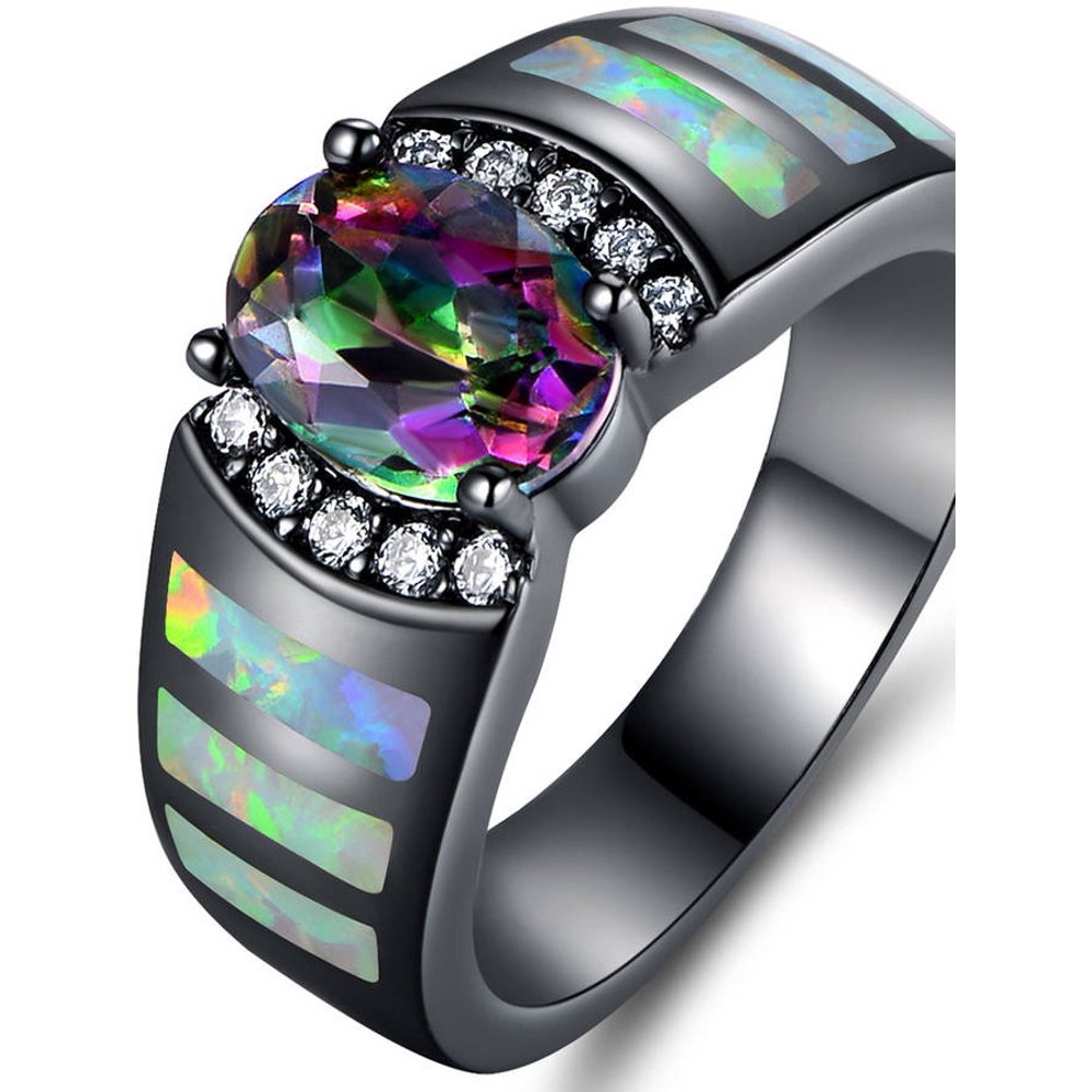 Peermont Jewelry Lab Created Fire Opal Black RhodiumPlated Ring