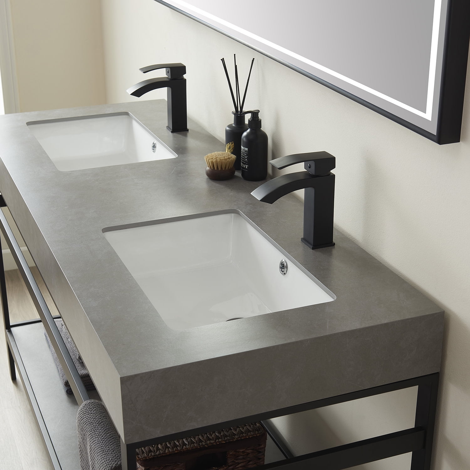 Miseno 702560M-BG-WK Funes 60" Free Standing Double Basin Vanity Set - Brushed Gold / Gray