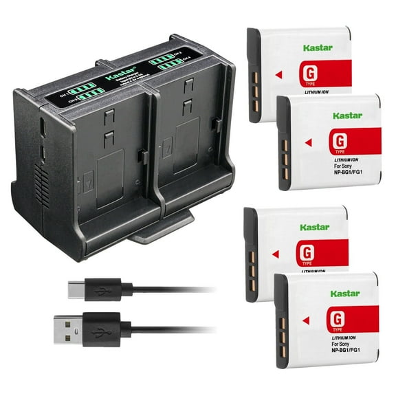 Kastar 4-Pack Battery and Quadruple Charger Compatible with Sony DSC-W30, DSC-W35, DSC-W40, DSC-W50, DSC-W55, DSC-W70, DSC-W80, DSC-W85, DSC-W90, DSC-WX1, DSC-WX10, HDR-GW55, HDR-GW77 Camera