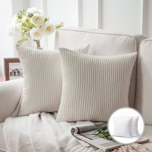 Phantoscope Soft Corduroy Striped Throw Pillow, 18x18, 2-Pack