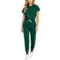 thumbnail image 2 of Karymi Cute Tops for Women Solid Stand Collar Scrub Set, Short Sleeve Half Zip Henley Scrub Top & Elastic Drawstring Waist Jogger Scrub Pants with Cargo Pockets Womens Tops, 2 of 6