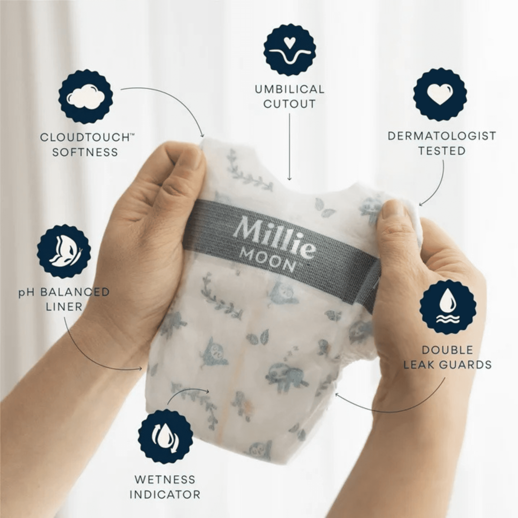 Millie Moon Luxury Diapers – Size 3  CloudTouch™ Softness  Hypoallergenic, Ultra-Absorbent  27 Count