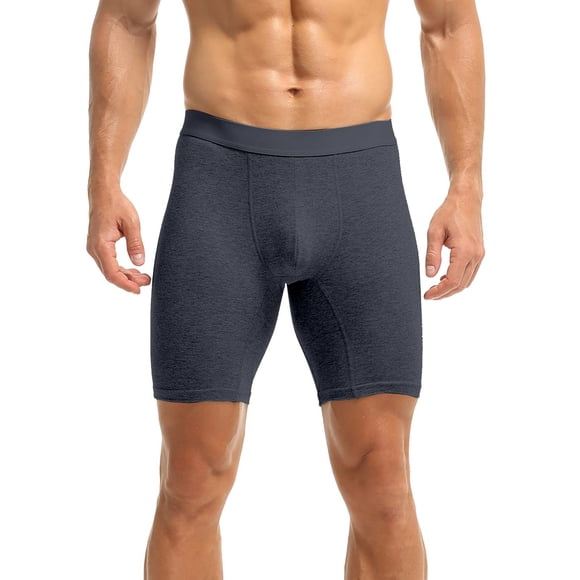 Gray Mens Underwear Long Solid Color Mid Waist Anti Wear Leg Elastic Cotton Sports Boxers Panties