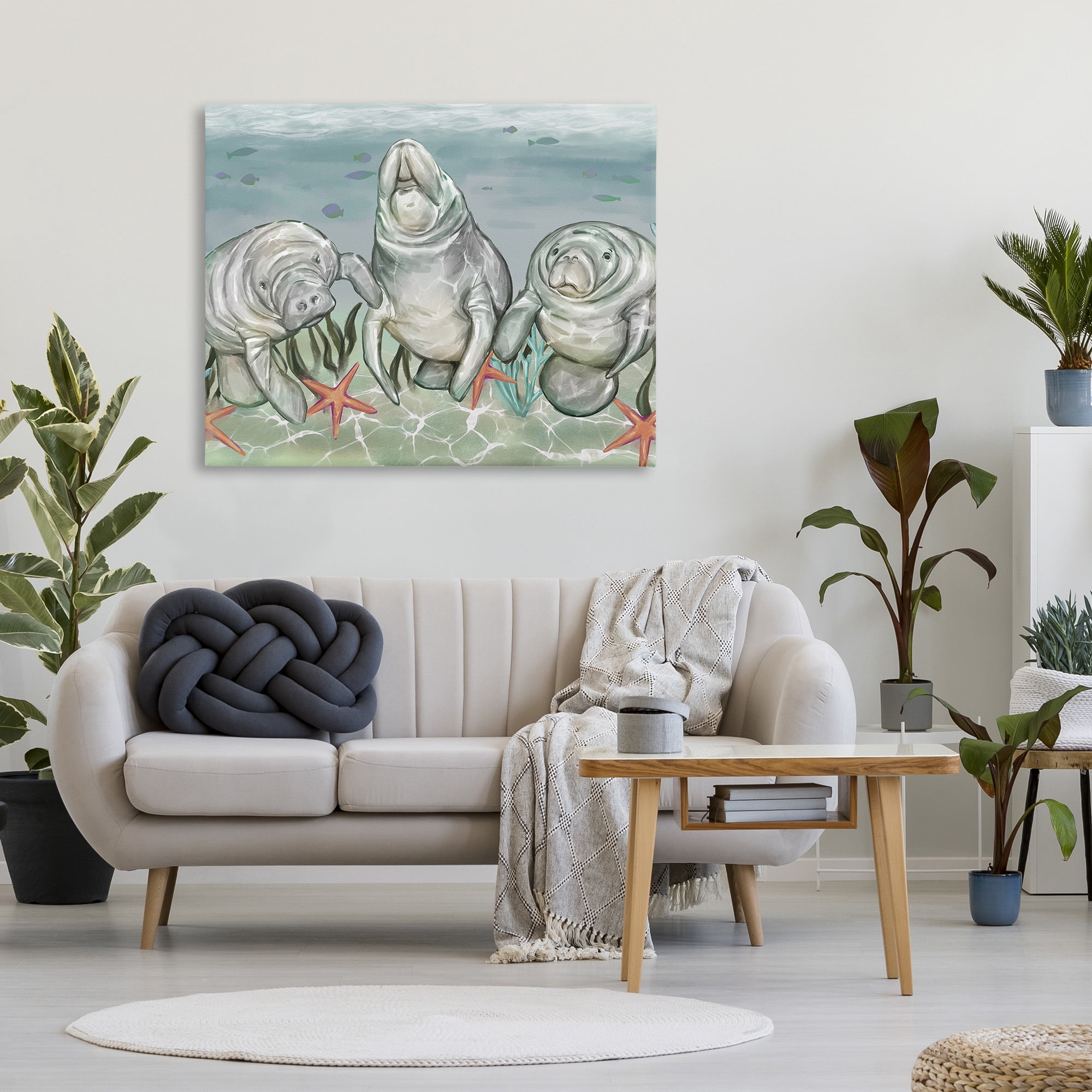 Stupell Industries Underwater Manatees & Starfish Animals & Insects Painting Gallery Wrapped Canvas Art Print Wall Art, 48 x 36