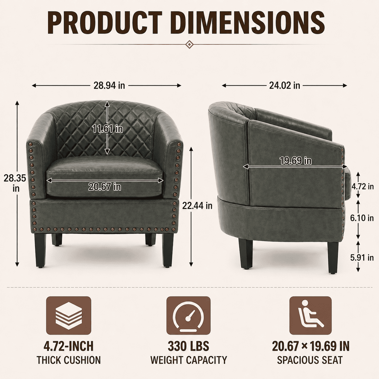 MOONMISS Barrel Accent Chair Club Armchairs Comfy chairs for Living Room, Bedroom,Olive Green