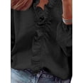 thumbnail image 4 of Cilcicy Women Elegant Long Sleeve Ruffle Shirt V-Neck Stand-Up Collar Blouse, 4 of 4