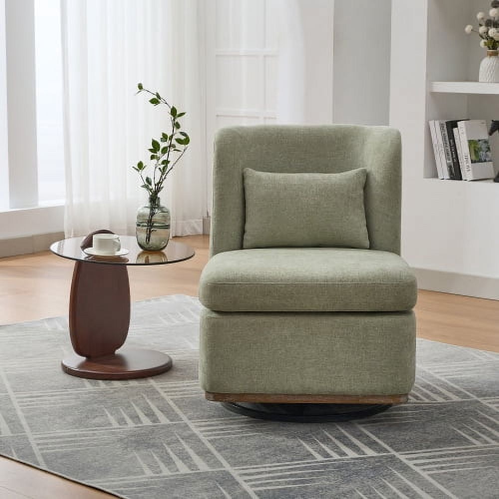 BSHTI 25.2" Wide Modern Chenille Cushioned Armless Metal Base 360°Swivel Chair with Pillow,Suitable for Living Room,Family Room,Bedroom,Lounge Area,Office.Pale Green