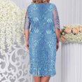 thumbnail image 4 of Uootdi Robes Grande Taille pour Femmes Col Rond Manches 3/4 Robes Brodées Élégantes Robes Midi Formelles Tenue de Fête Cadeau, 4 of 6