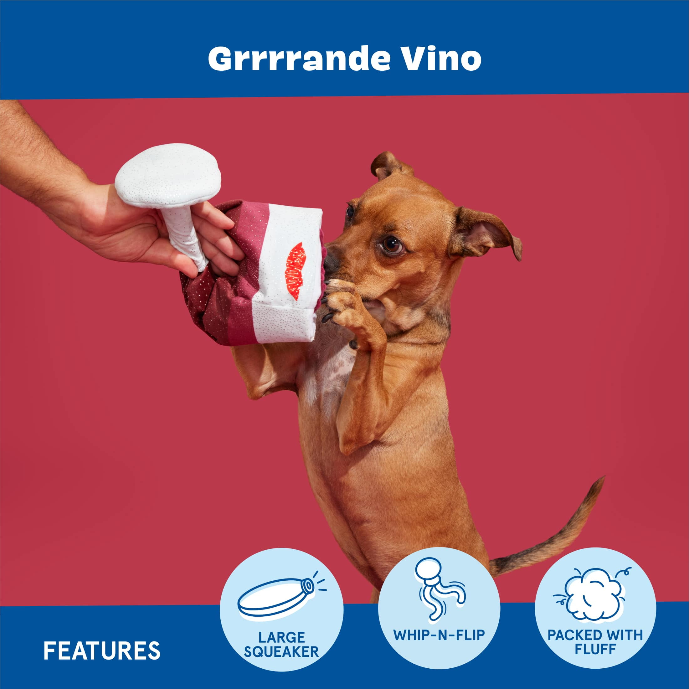 BARK Grrrande Vino Red White Plush Wine Glass Dog Toy S/M