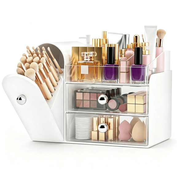 ACDANC Makeup Organizer,Vanity Organizer with Makeup Brush Holder,Large Skincare Organizers with Drawers,Bathroom Countertop Organizer,Storage Lipstick,Perfume,Nail Polish,Beauty,Gifts for Woman