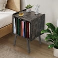 thumbnail image 6 of Record Player Stand, Turntable Stand Holds Up to 100 Albums, Mid-Century Modern Turntable Stand with 4 Cabinet, Grey Vinyl Table Display Shelf for Living Room, Bedroom, 6 of 8