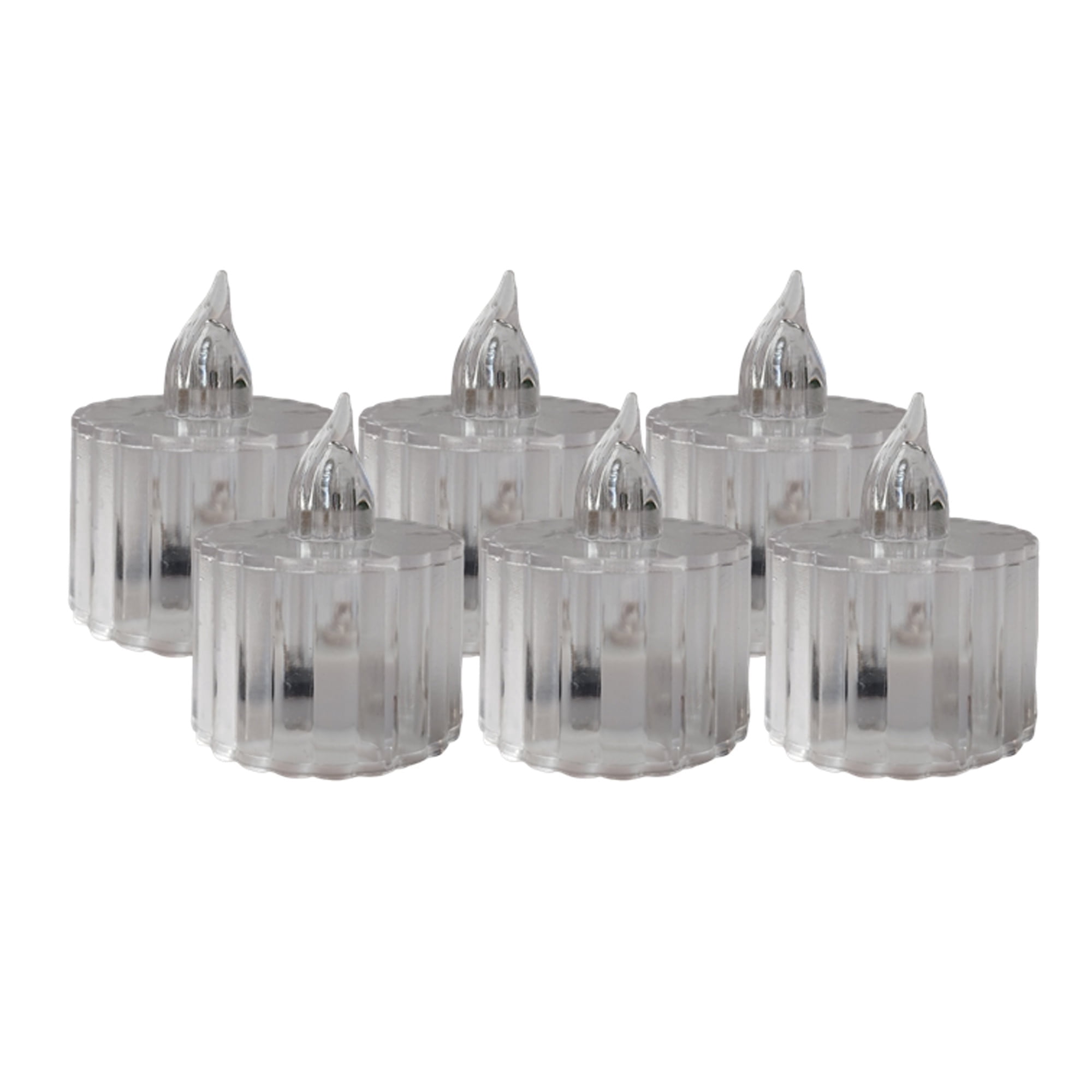 Indoor Battery-Operated LED Plastic Flameless Christmas Tealight Candles, Clear, 2", 6 Count, by Holiday Time