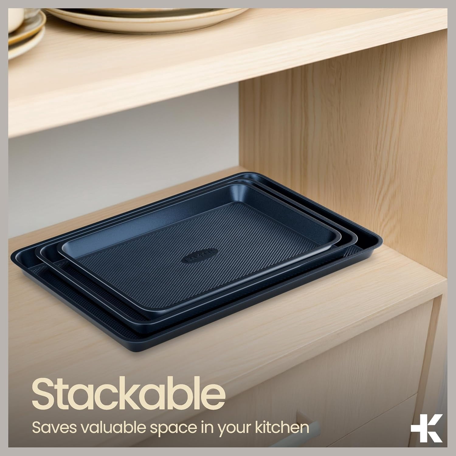 Bakken Diamond Bottom Cookie Sheet Set of 2, Nonstick Carbon Steel Baking Pans, Stackable, Oven Safe 450°F, Small & Medium