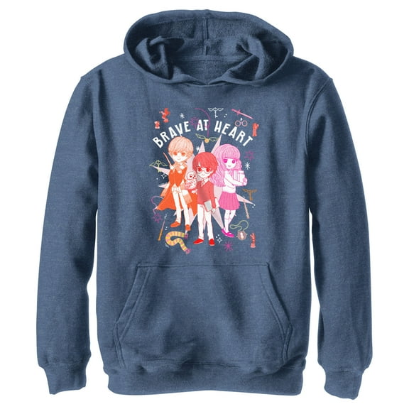 Boy's Harry Potter Brave at Heart Anime Friends  Pull Over Hoodie Navy Blue Heather Small