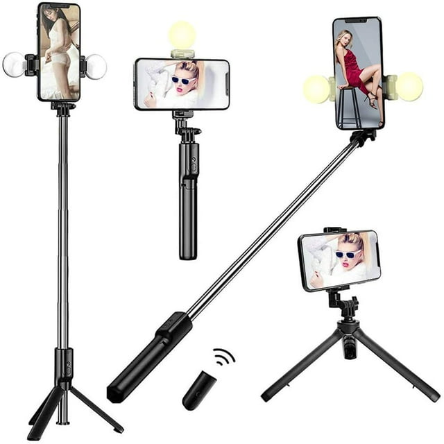 Selfie Stick Tripod with Fill Light,Phone Tripod Stand with Wireless Remote Control and 360°rotation,Compatible All Types of Mobile Phone,Android iPhone12pro/12/12mini 11pro/11/XR XS/XS Max Black