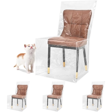 AYNINENG 4 Packs Plastic Dining Room Chair Covers with Backrests, Thickened PVC Seat Protectors Anti Stain, Anti Cat Scratch, Waterproof Easy to Clean Slipcover