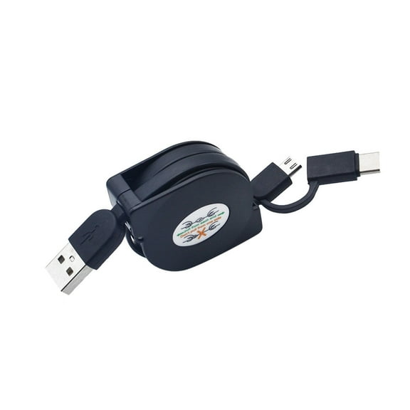1M/3FT Universal Micro USB & Type-C 2 in 1 Retractable Data Charger Cable Cord