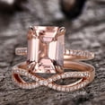 thumbnail image 5 of Vintage Look 7x9mm Emerald Cut 4.5 Carat Morganite Engagement Ring Set Accents Diamond Moissanite 10k Rose Gold, 5 of 6