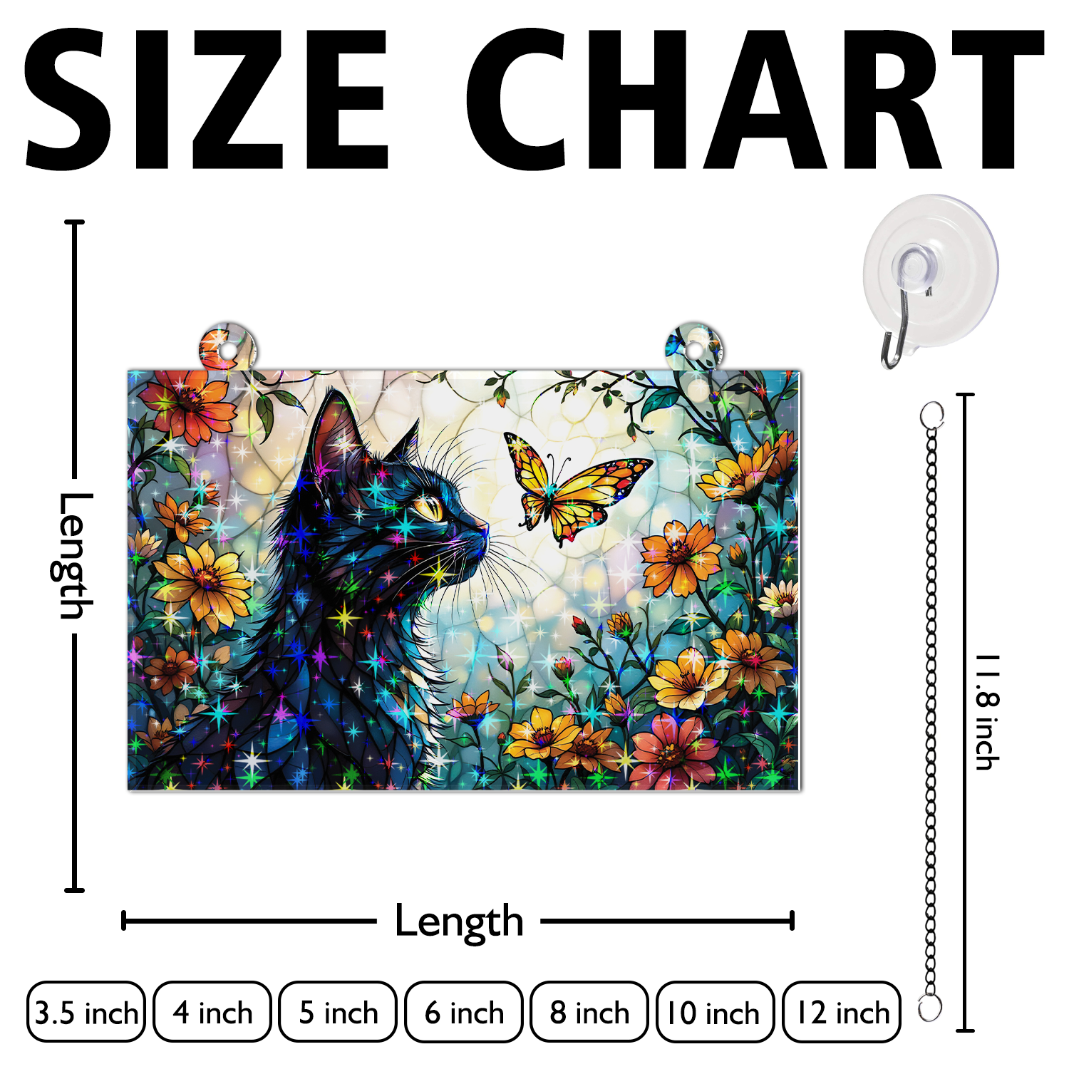 89Bloom Cat and Butterfly Stained Glass Hologram Ornament, Stained Glass Suncatcher Ornaments Home Decor, Holographic Ornaments