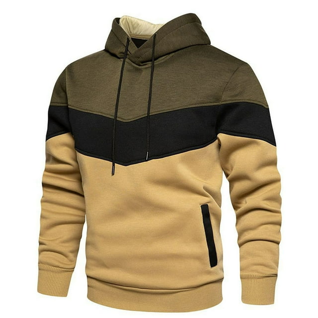 LUOGENLI Mens Hoodies Small Tall Male Color Blocked Loose Casual Jacket with Side Seam Pockets and Hooded Sweatshirt Mens Hoodies Zip up 4Xl Green Size XXXL