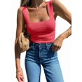 thumbnail image 3 of Womens Ribbed Tank Tops 2025 Summer Sleeveless Square Neck Shirts Casual Slim Fitted Knit Shirts Pink XL, 3 of 7