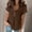 Brown, variant on Babydoll Tops for Women White Ruffle Trim Button V Neck Short Sleeve Summer Tops Pleated Peplum Cute Tunic Blouse