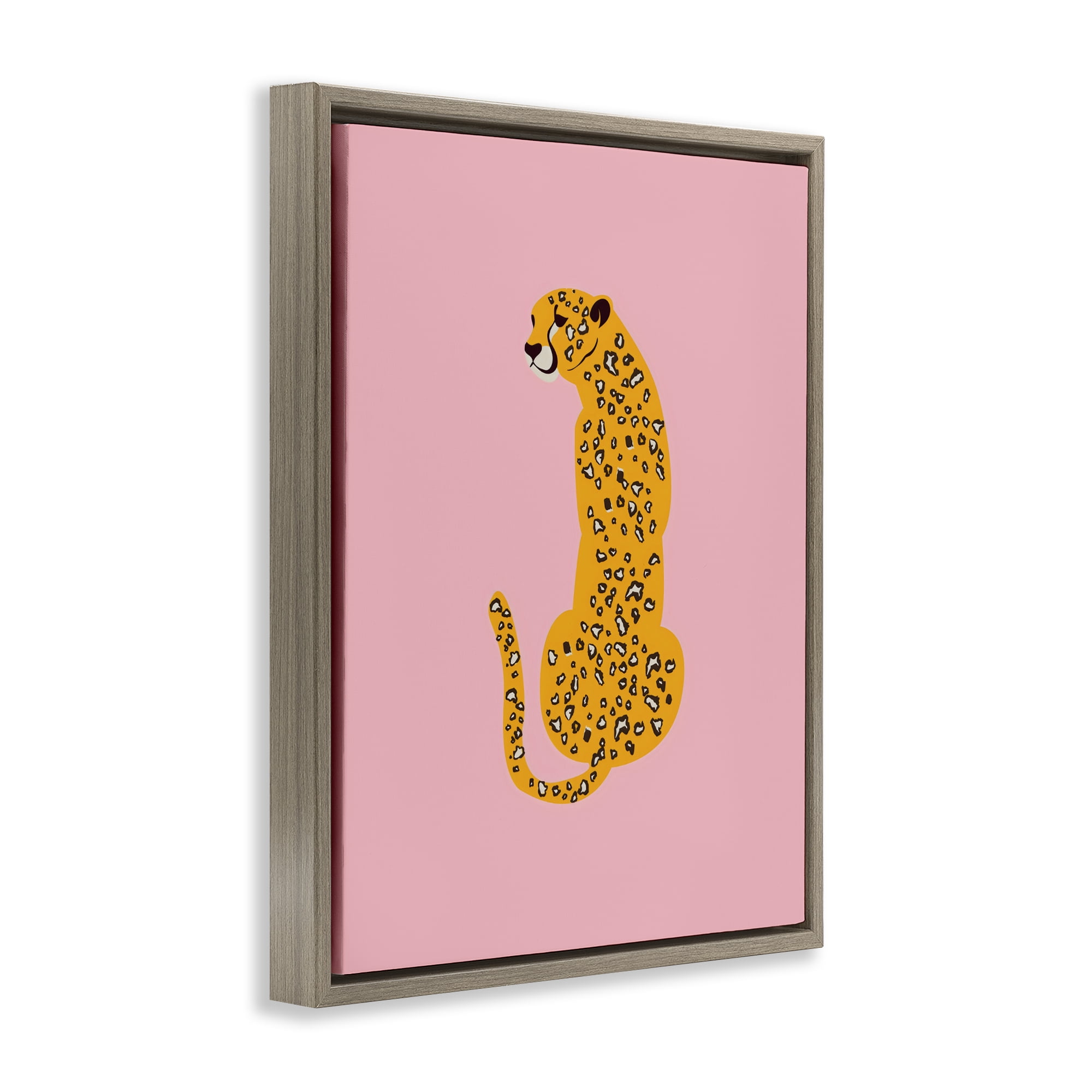 Stupell Industries Yellow Jaguar on Pink Brown Framed Floater Canvas Wall Art, design by Creative Studio