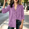 thumbnail image 4 of Smupbvky Corduroy Tops for Girl Collared Button up Shirts with Front Pocket Fall Long Sleeve Dressy Casual Blouses (14-15 Years, Purple), 4 of 9
