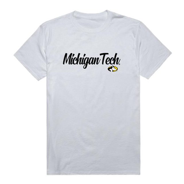 W Republic 554-341-WHT-02 Men Michigan Tech Script T-Shirt, White - Medium