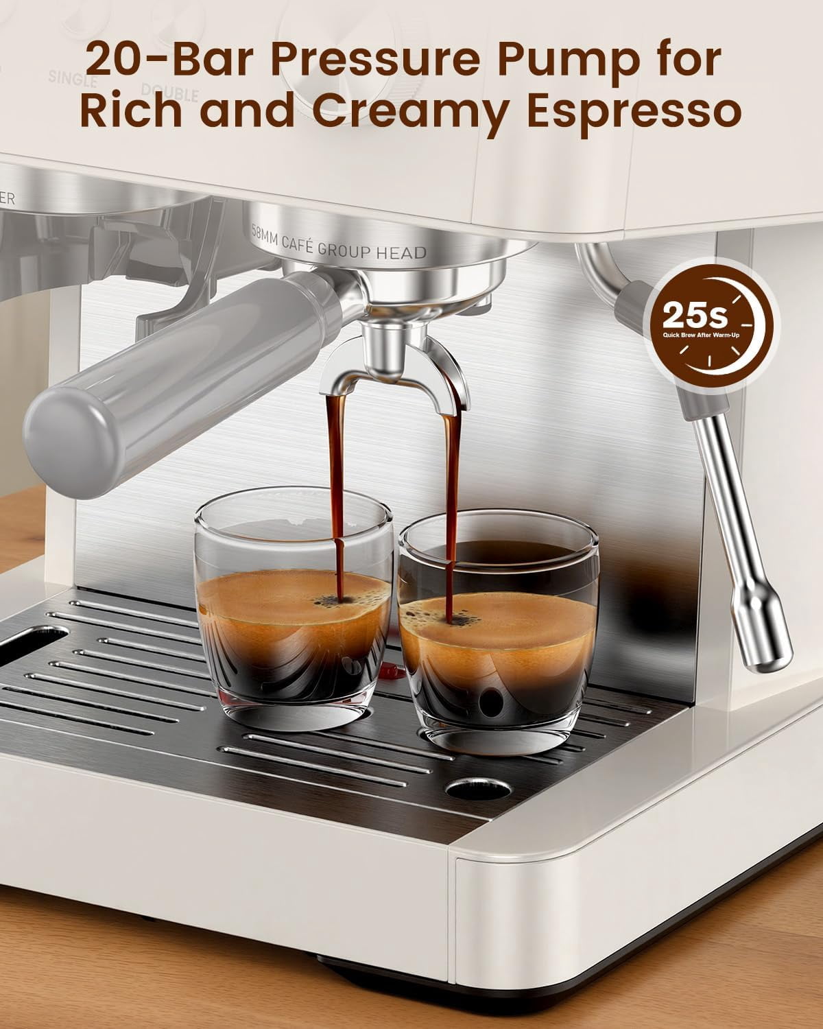 Moifoi Crema Supreme Espresso Machine with Conical Burr Anti-Clog Grinder and Steam Wand – ABS , New White