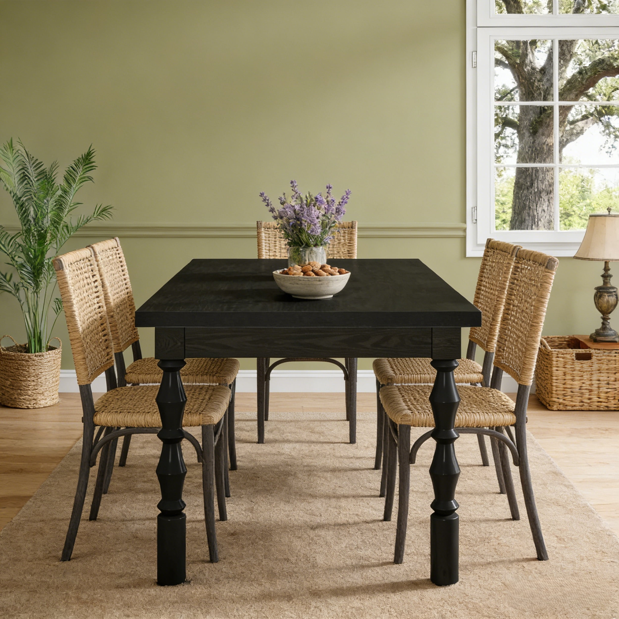 Fnova 62" Farmhouse Dining Table for 4-6 People, Large Wood Rectangle Kitchen Table Modern Dining Room Furniture with Carved Turned Legs